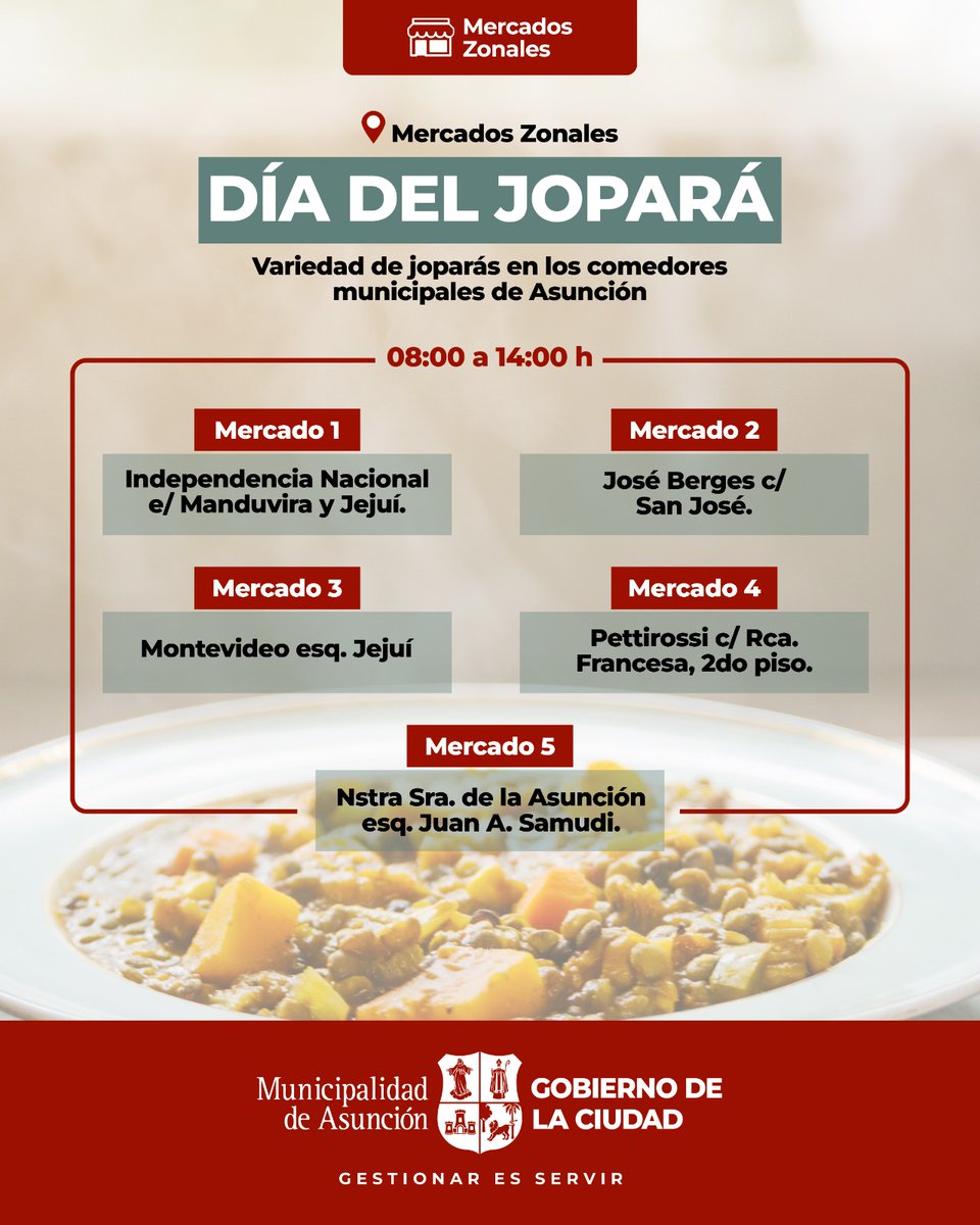 ¡Día del Jopará! Acercate a cualquiera de los comedores municipales de Asunción para degustar los deliciosos Joparas.
