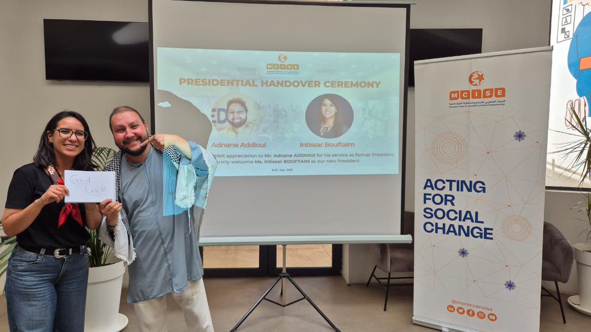 Thank you Adnane Addioui for your remarkable leadership ✨ Welcome Intissar Bouftaim as MCISE’s new president, wishing her success! 🇲🇦
نشكر عدنان عديوي على قيادته المميزة ✨ ونرحب بانتصار بوفطايم كرئيسة جديدة لـ MCISE مع متمنياتنا لها بالتوفيق! 🇲🇦