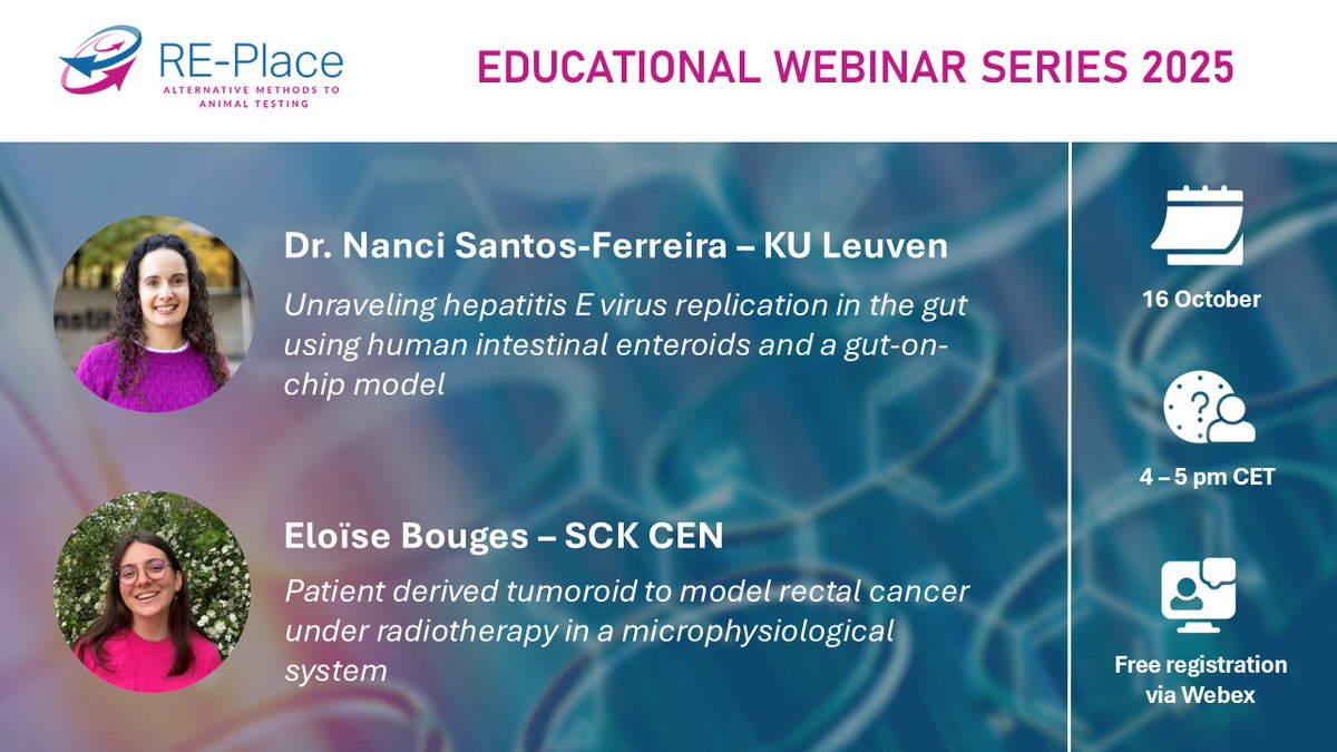 MiekeVanMulders's tweet photo. Join our next Webinar on #MPS Systems 😍
🦠Unraveling #hepatitis E virus replication in the gut using human intestinal #enteroids and a #gut-on-chip
🔬 Patient derived #tumoroid to model rectal #cancer under radiotherapy
📅 16 October, 4-5 PM CEST
https://t.co/BeLAn5rkRm https://t.co/acecZuYyYN