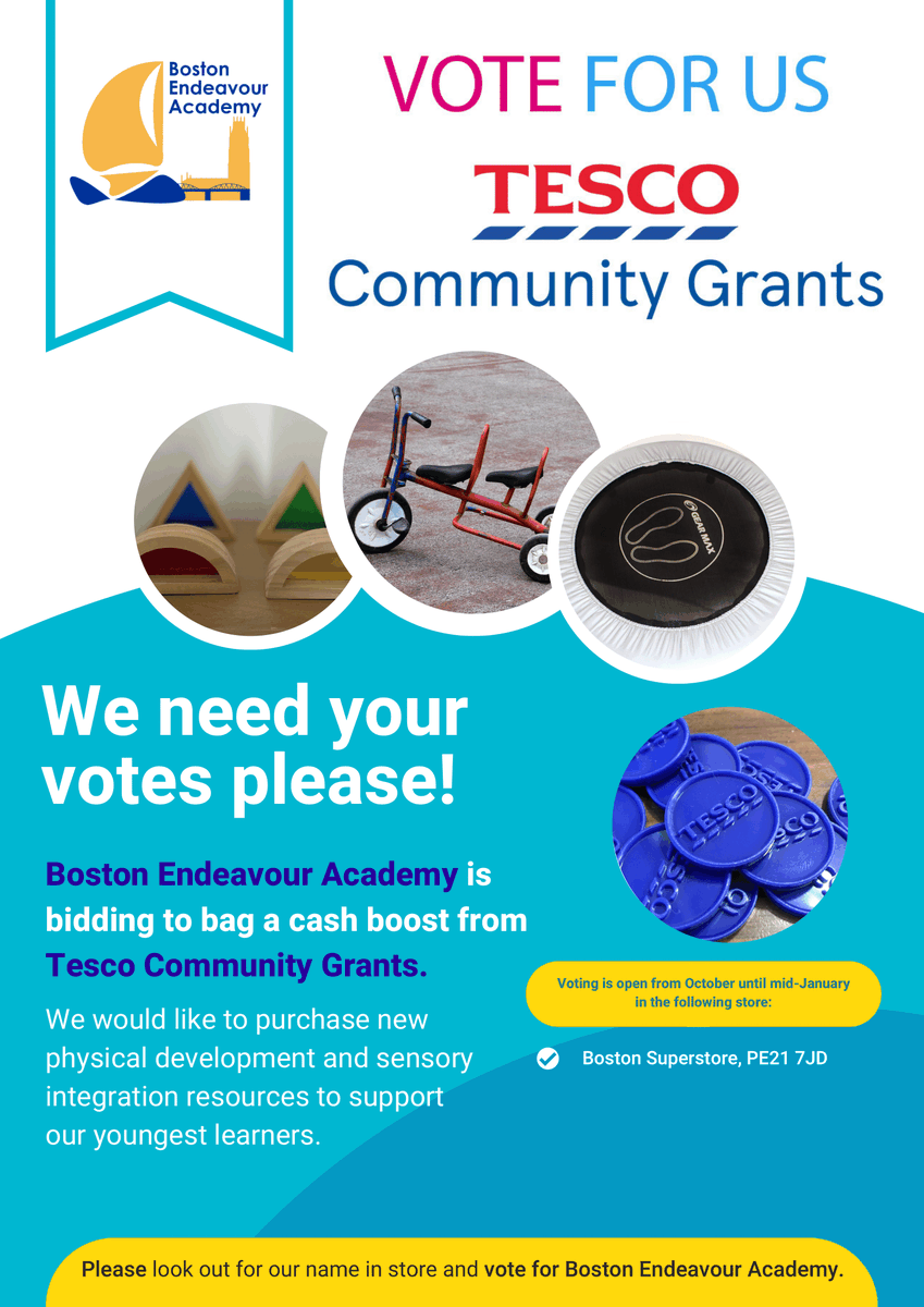 CITacademies's tweet image. 𝐃𝐨 𝐲𝐨𝐮 𝐬𝐡𝐨𝐩 𝐚𝐭 𝐓𝐞𝐬𝐜𝐨?
If you shop at one of the #Bourne, #Spalding, #Boston, #Sleaford or #Grantham stores, please keep an eye out for our school fundraising projects in the Blue Token voting scheme.
Voting opens today until mid-January...
#Tesco