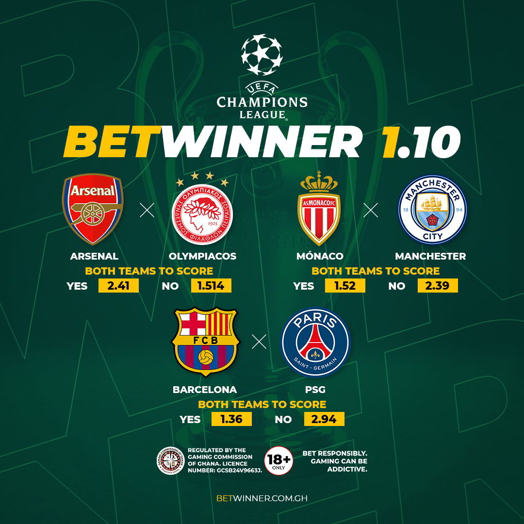 #uefachampionsleague 

Games that promise lots of goals. 

We have big odds on Both Teams To Score at betwinner.com.gh 

Win big today with #betwinnerghana
