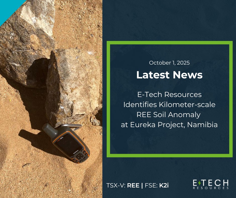 $REE.V is pleased to announce the identification of a new kilometer-scale Rare Earth Element soil anomaly located approximately 3.5 kilometers east of Zone 1 at its Eureka REE Project, located in the Erongo Mining District, central Namibia.

bit.ly/4757dra