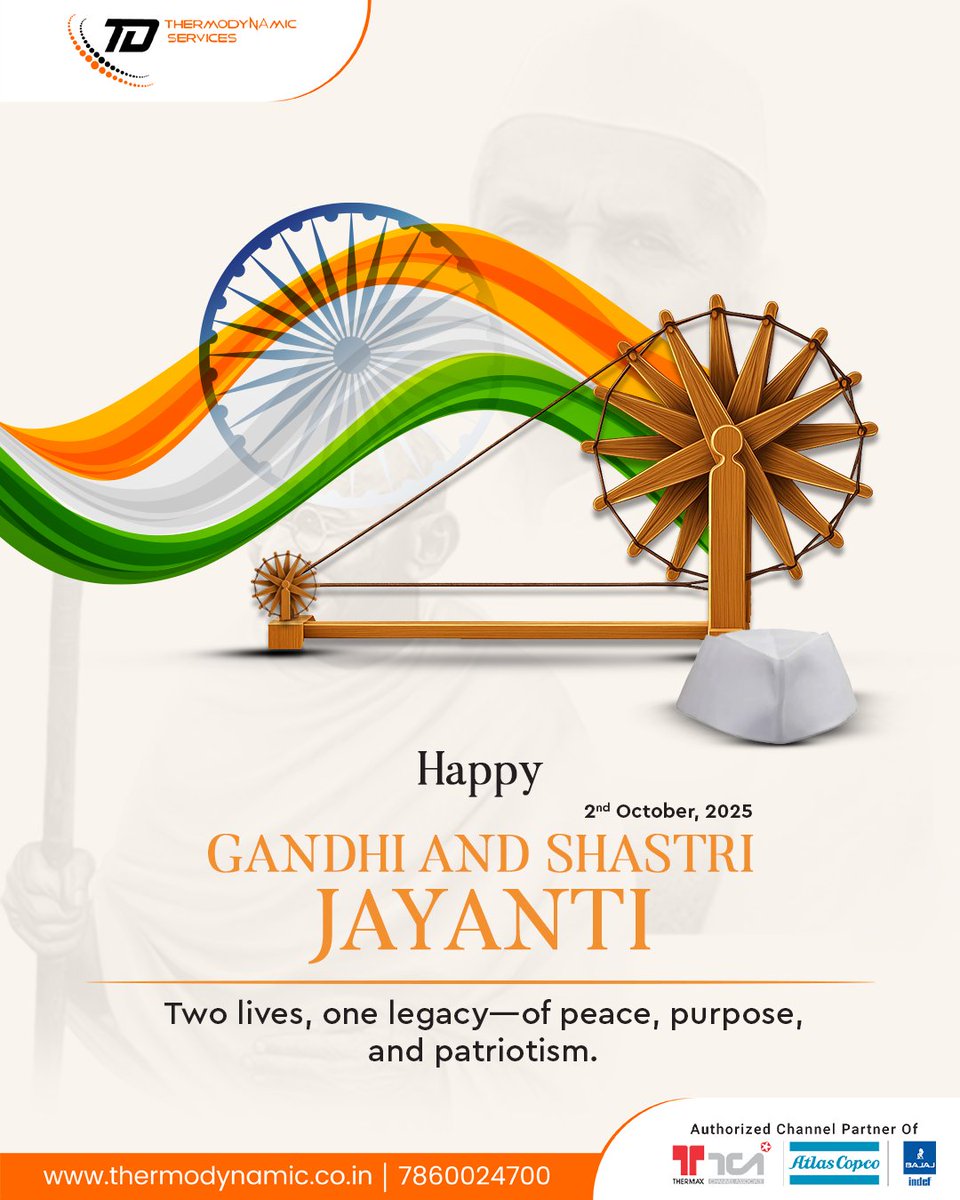 Thermodynamic_S's tweet image. Remembering two great leaders – Mahatma Gandhi &amp;amp; Lal Bahadur Shastri – on their birth anniversary. 

#GandhiJayanti #ShastriJayanti #TruthAndSimplicity #Thermodynamic_services