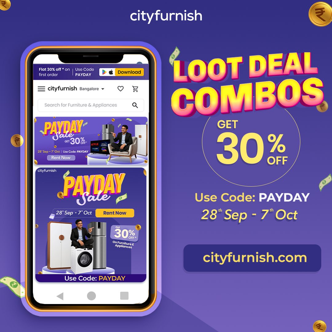 Why pick one when you can have it all? 💡Loot Deal Combos are here with beds, wardrobes &amp; appliances everything you need to set up your dream space 30% OFF today only, don’t miss out✨

#FurnitureOnRent #RentFurniture #RentalFurniture #HomeFurnishing #HomeDecorSale