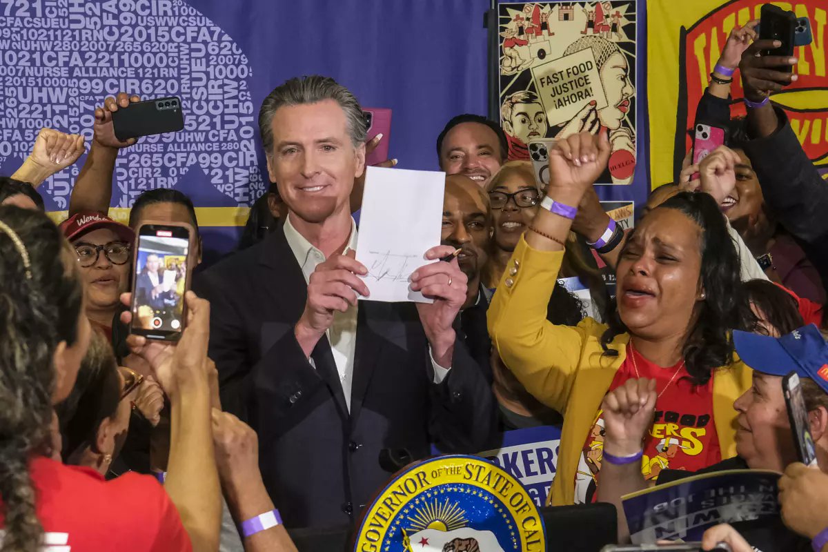 He has the "Reverse Midas Touch"!
Gov. Gavin Newsom was all smiles two years ago when he signed the FAST Recovery Act, creating a $20 minimum wage for fast-food workers in his state.
He called the legislation a win-win-win that would benefit restaurant owners, their employees,