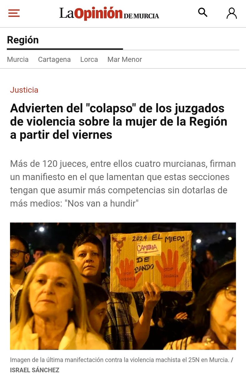 La Opinión de Murcia destaca hoy en portada que las juezas de violencia sobre la mujer prevén un colapso judicial.

Nuestro Grupo Municipal llevo una moción en este sentido al pasado Pleno para pedir medios que eviten los problemas causados por la implantación de la Ley Bolaños.