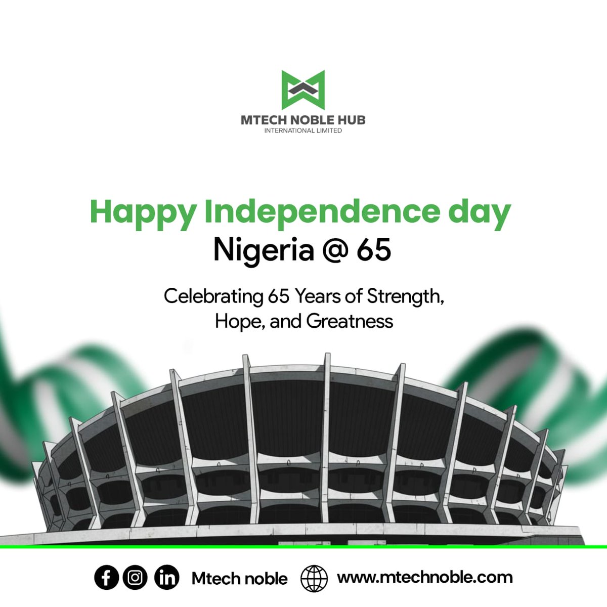 MtechNoble's tweet image. Happy Independence Day, Nigeria! 

At M-Tech Noble Hub, we're committed to driving innovation and digital transformation for sustainable growth. 

Let's innovate, transform, and prosper together!

#NigeriaAt65 #IndependenceDay #MTechNobleHub