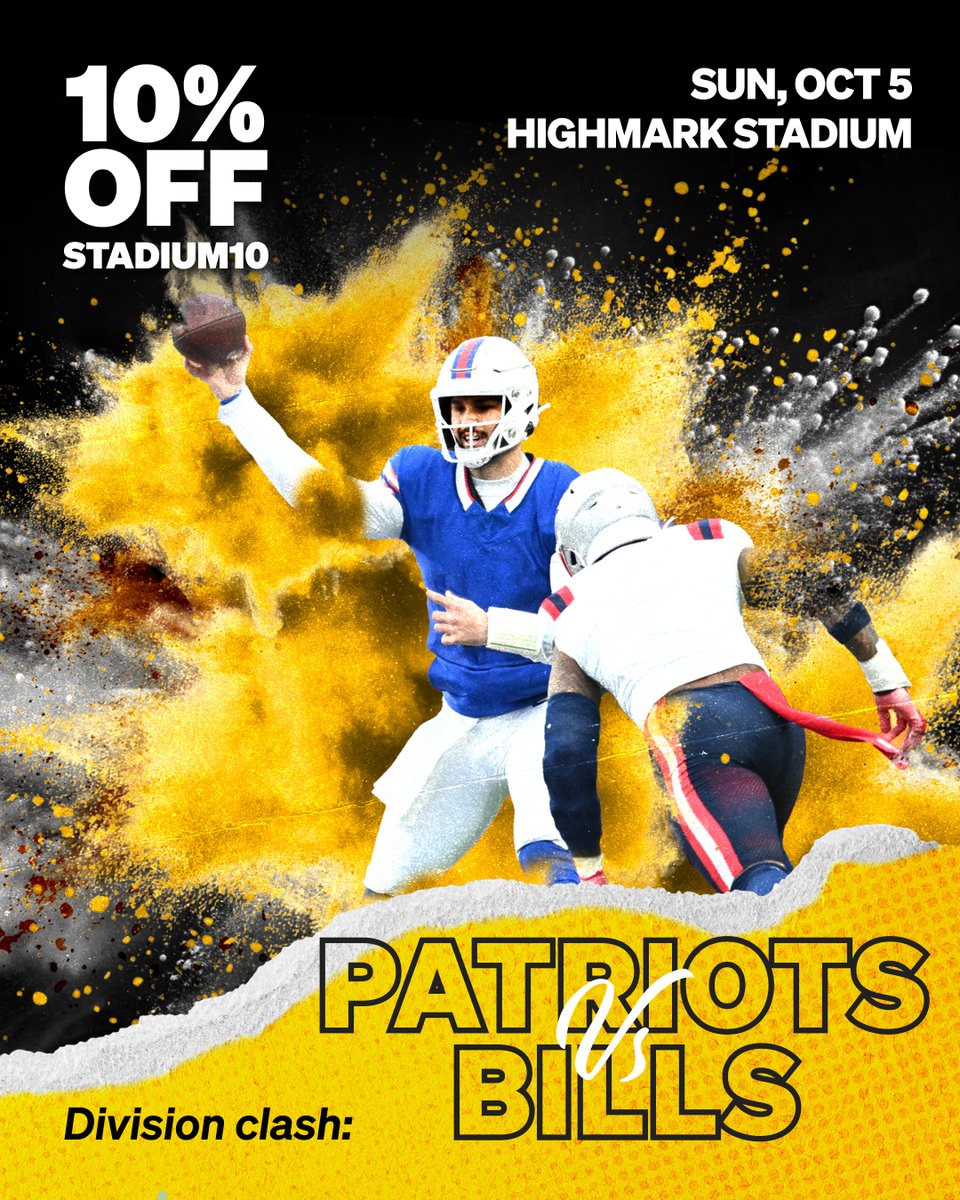 Patriots vs Bills is more than a game — it’s a battle! Who’s your pick? 👀

🎟 Ride with Rally to Highmark Stadium on Oct 5th

✨ Use code STADIUM10 for 10% off

 #BillsMafia #ForeverNE #GameDayReady #RallyWithUs #STADIUM10 #Patriots