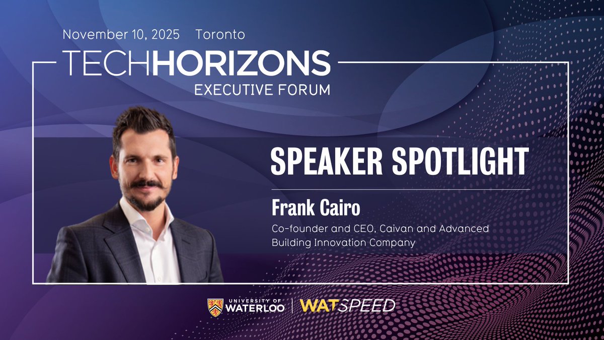 From AI and advanced manufacturing to sustainable community design, Frank Cairo is leading a cyber-physical revolution in homebuilding as co-founder and CEO of Caivan and the Advanced Building Innovation Company.

Hear him at #TechHorizons on Nov 10.
🎟️ uwaterloo.ca/tech-horizons-…