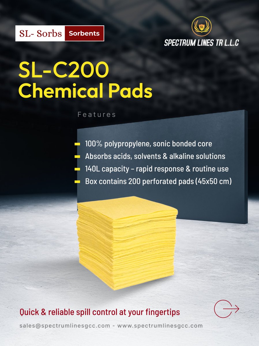 spectrum_lines_'s tweet image. Tackle Chemical Spills with Confidence!📢 

spectrumlinesgcc.com/chemical-absor…

📞 Contact: +971 58 557 2248
📧 Email: info@spectrumlinesgcc.com
🌐 Website: spectrumlinesgcc.com

#ChemicalSpillSolutions #SpillControl #SafetyFirst #IndustrialSafety #Chemical