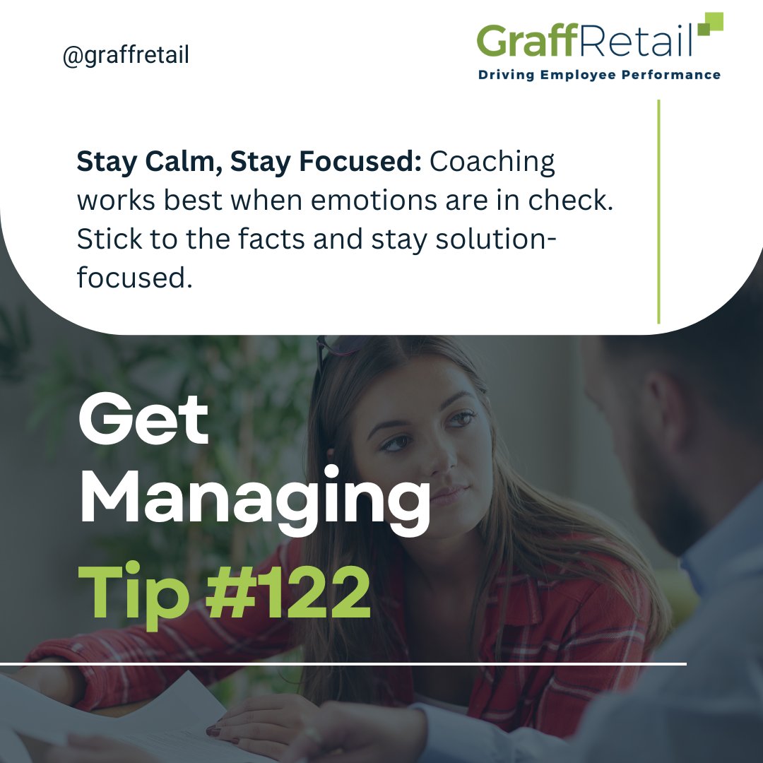 graffretail's tweet image. Coaching isn’t about reacting—it’s about responding. Stay calm, stick to the facts, and stay focused on solutions. When emotions are in check, coaching becomes more effective and respected. Want to lead with clarity and confidence? Visit graffretail.com

#GetManagingTips