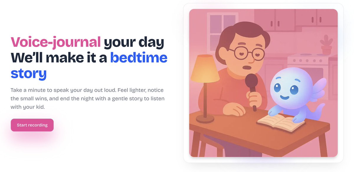 abhishk_084's tweet image. Think How I Met Your Mother, but for real life.  

Voice Journal your day → get a bedtime story for your kids.  
Do this daily, and you build a timeline they can listen to years later.  

Built this app called Kira. 
Used @convex_dev , @OpenAI , @better_auth @Vapi_AI