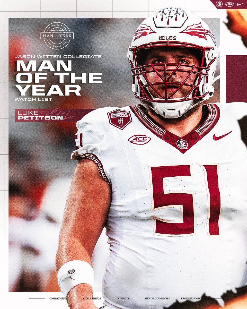 A record of leadership displayed by exhibiting exceptional courage, integrity and sportsmanship both on and off the field - <a href="/Luke_Petitbon/">Luke Petitbon</a> is on the Jason Witten Collegiate Man of the Year Award Watch List!

#NoleFamily