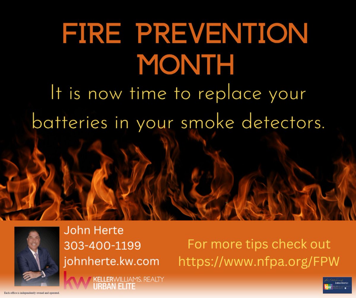 Johnherte1's tweet image. Be safe!
Change your batteries in your smoke and carbon monoxide detectors.  Also, plan a fire exit emergency drill for your family to get out safely.  

#helpfulRealtor #fireprevention #LakewoodRealtor #Denver Realtor