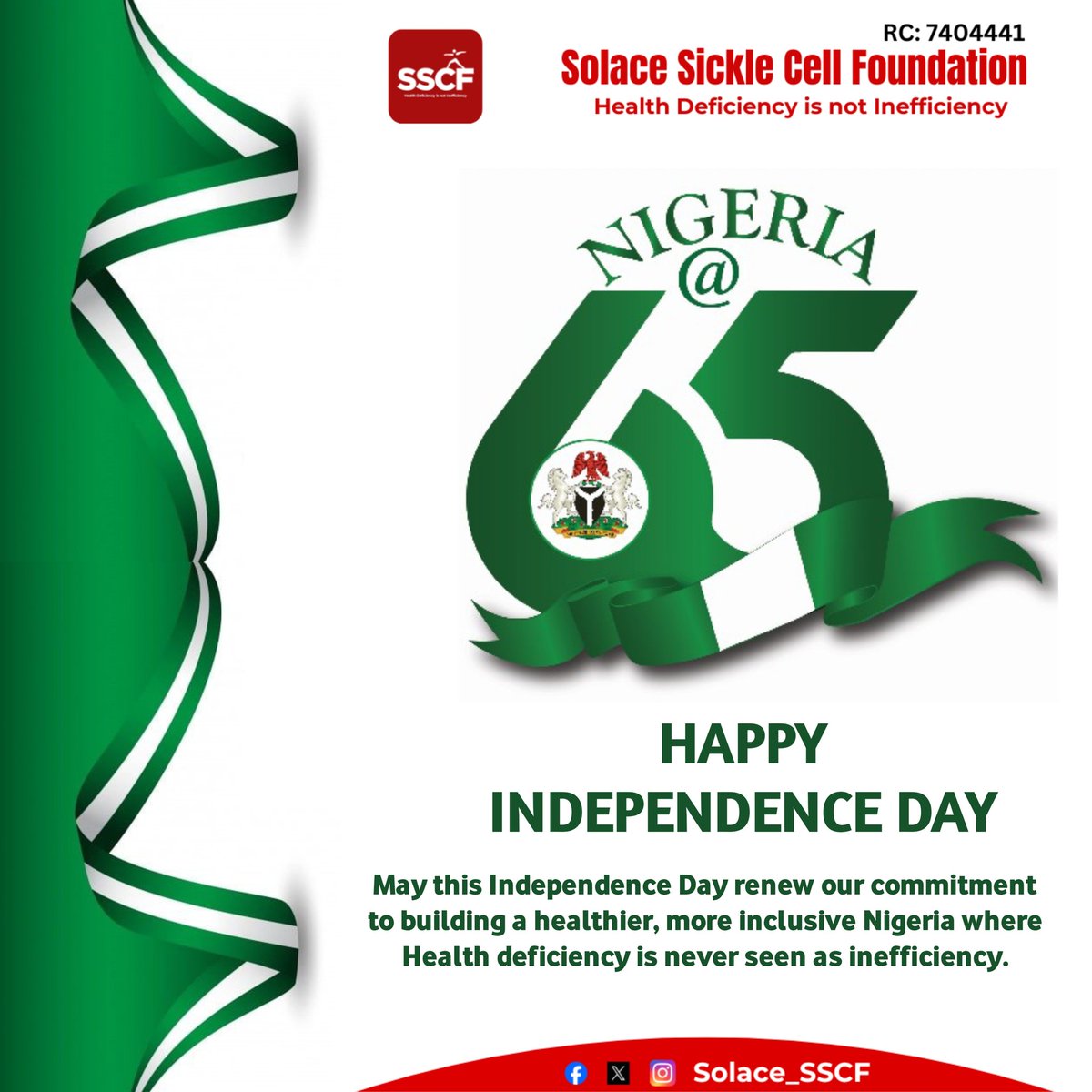 Solace_SSCF's tweet image. Happy 65th Independence Day, Nigeria!
We join millions of Nigerians to celebrate our nation’s journey of resilience, unity, and hope.
May this Independence Day renew our commitment to building a healthier Nigeria where Health deficiency is never seen as inefficiency
#SSCF 🇳🇬🇳🇬