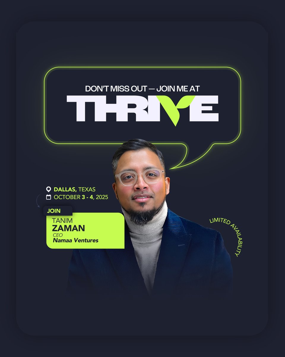 Meet Tanim Zaman — serial entrepreneur, mentor, and speaker who scaled a property management business to £180M AUM in under 6 years.

With an online community of 1.5M+, he creates powerful educational content to make the Ummah both financially and spiritually richer.

#Thrive2025