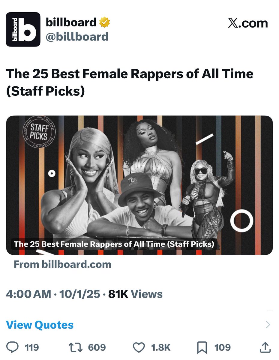 CarmellaBigBarb's tweet photo. Well, Billboard basically woke up this morning and said: despite new releases, Nicki Minaj remains the number one female rapper of all time: that’s pretty much what they say in a nutshell😅😂🤣😂😅 https://t.co/ZalAXsdecM