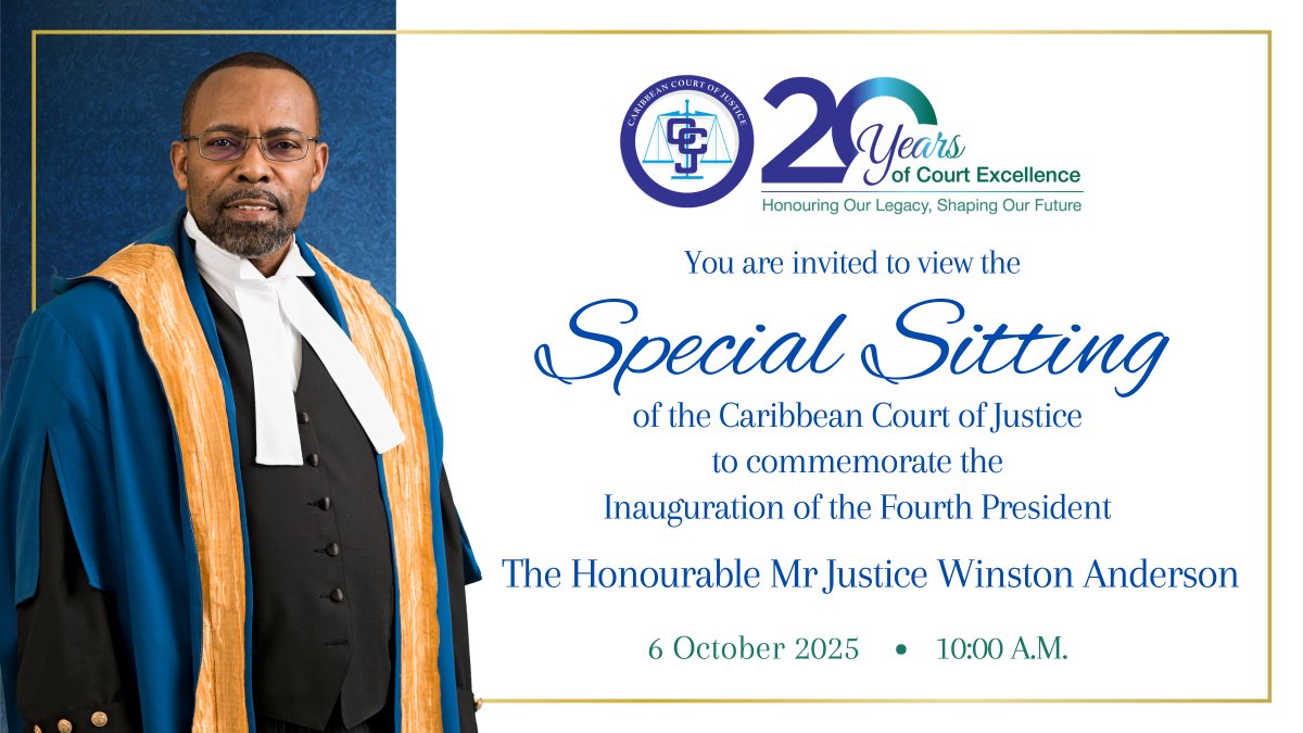 Join us as we pay tribute to the 4th CCJ President, the Hon. Mr Justice Winston Anderson, on Monday, 6 October 2025 at 10:00 am AST: loom.ly/rKcApgI