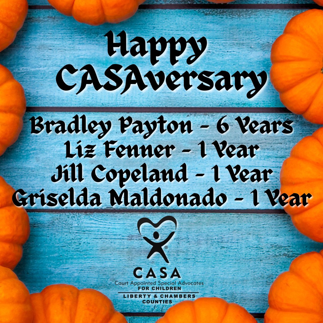 CASALCCTX's tweet image. Happy CASAversary to Brad, Liz, Jill, and Griselda - all advocates that have been sworn-in in October! #casa #texascasa #becomeacasa