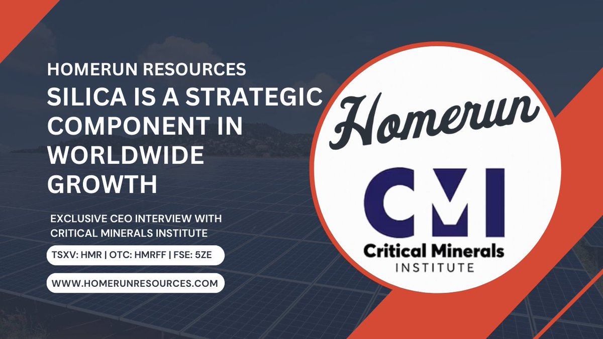 HomerunRes's tweet photo. Brian Leeners, CEO of Homerun, joined the Critical Minerals Institute to discuss the company’s focus on silica, a critical mineral shaping global growth. This short clip highlights silica’s role as a strategic resource and Homerun’s vision to lead its development in Brazil.

Watch the video here: https://t.co/JxSenpLZk6

#Silica #Critical #Minerals #Brazil