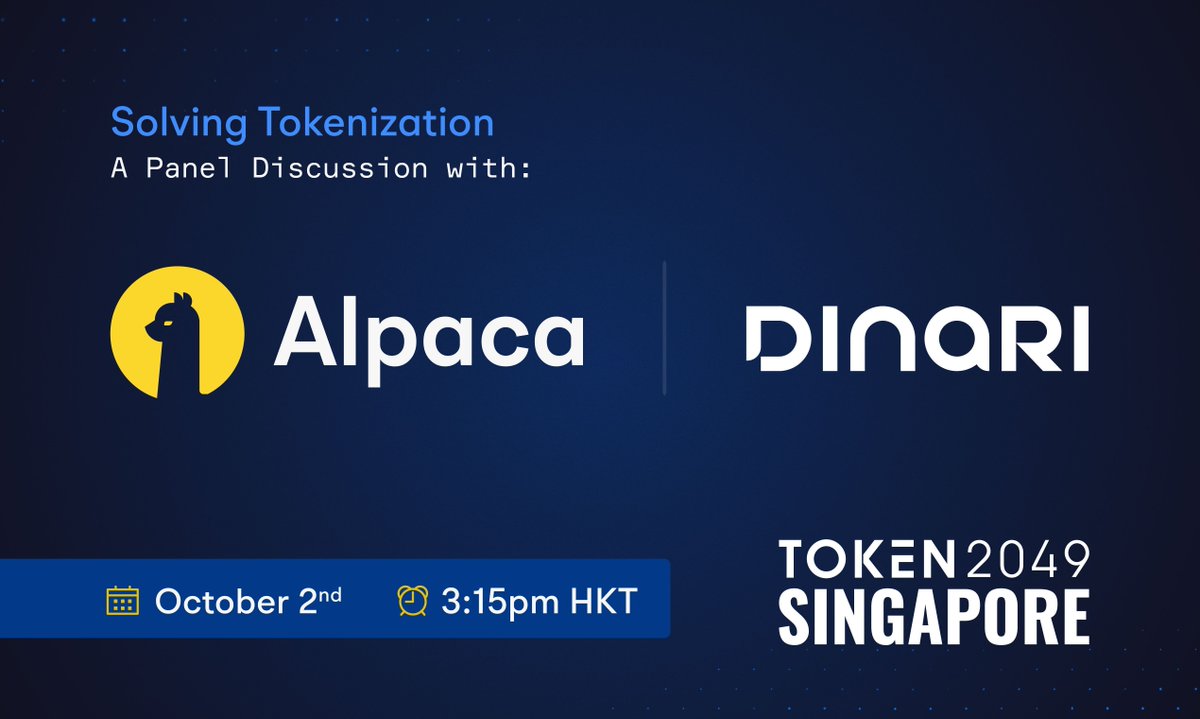 Our Chief Business Officer, <a href="/annabelleacta/">Anna B. Wroblewska</a>, will be speaking at <a href="/token2049/">TOKEN2049</a> SINGAPORE on October 2 at 3:15 pm HKT alongside leaders from <a href="/AlpacaHQ/">Alpaca</a>, <a href="/BackedFi/">Backed</a> (<a href="/xStocksFi/">xStocks</a>), @DRW, and <a href="/OndoFinance/">Ondo Finance</a>.

Anna will be speaking about the future of tokenization and Dinari’s role in bringing