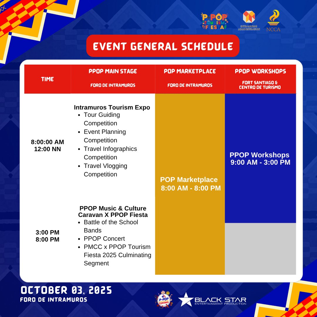 PMCC_2025's tweet image. Got questions about PMCC Intramuros this Friday, Oct 3? Answers are in — now’s the time to lock in your plans 🙌🏼

⏳ Workshop slots are filling fast. Register now and be part of the movement 
tinyurl.com/bdcmtjvc

#PMCC #PPOP #PMCC2025 #PPOPCaravan #PMCCatIntramuros 🎨🎶🚌