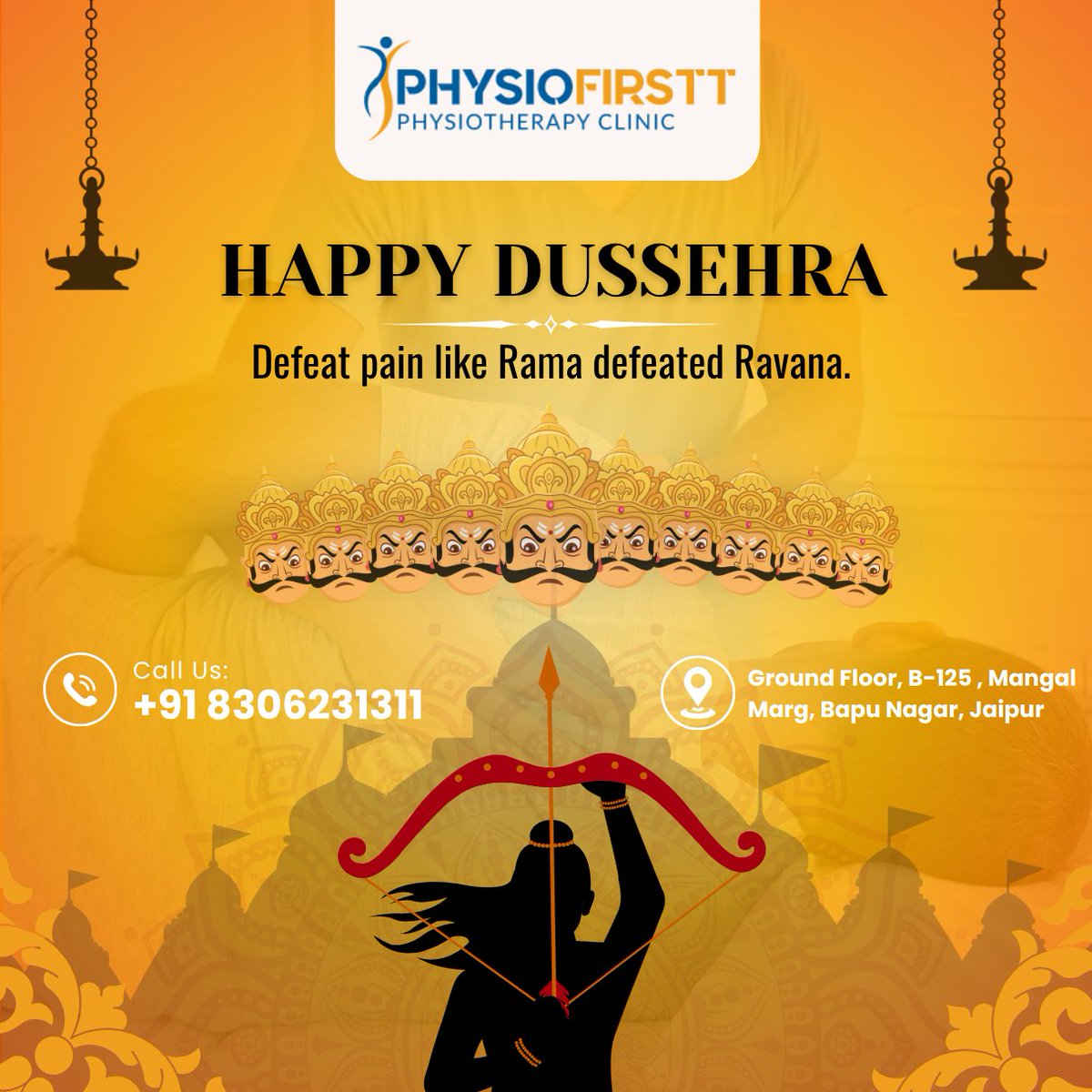physiofirstt's tweet image. The spirit of Dussehra reminds us that no challenge is too great to overcome.

Contact Now!
📞 +91- 8306231311
✉️ physiofirstt@gmail.com
🌎 physiofirstt.com
📍 Bapu Nagar, Jaipur

#PhysioFirstt #PainFreeLiving #HealingWithCare #HappyDussehra
