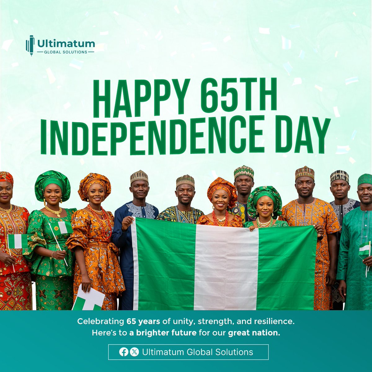 ultimglobalsol's tweet photo. 🇳🇬 Happy 65th Independence Day, Nigeria! 🎉

Today we celebrate not just Nigeria’s birth, but the resilience and unity of her people. At Ultimatum Global Solutions, we believe education and innovation will shape a brighter future for all.
#HappyIndependenceDay #NigeriaAt65 https://t.co/ZuqswpXpKR