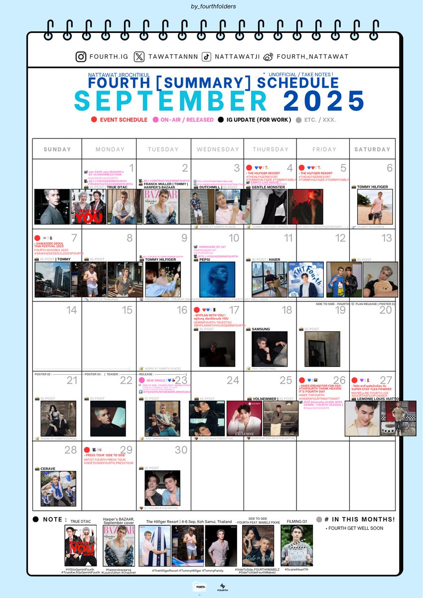 fourthfolders's tweet photo. 🗓️ | FOURTH‘ s 2025

[ SUMMARY ] SCHEDULE 
* unofficial / take notes!

• SEPTEMBER 2025

[ #by_fourthfolders | ♡ @tawattannn
#Fourthnattawat #โฟร์ทณัฐวรรธน์ ] https://t.co/AylJp8a9Jv