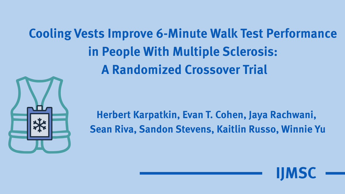 IJMSCtweets's tweet image. "Precooling with a #cooling vest had a significant impact on #6MWT performance in this sample of people with" #MultipleSclerosis.
doi.org/10.7224/1537-2…