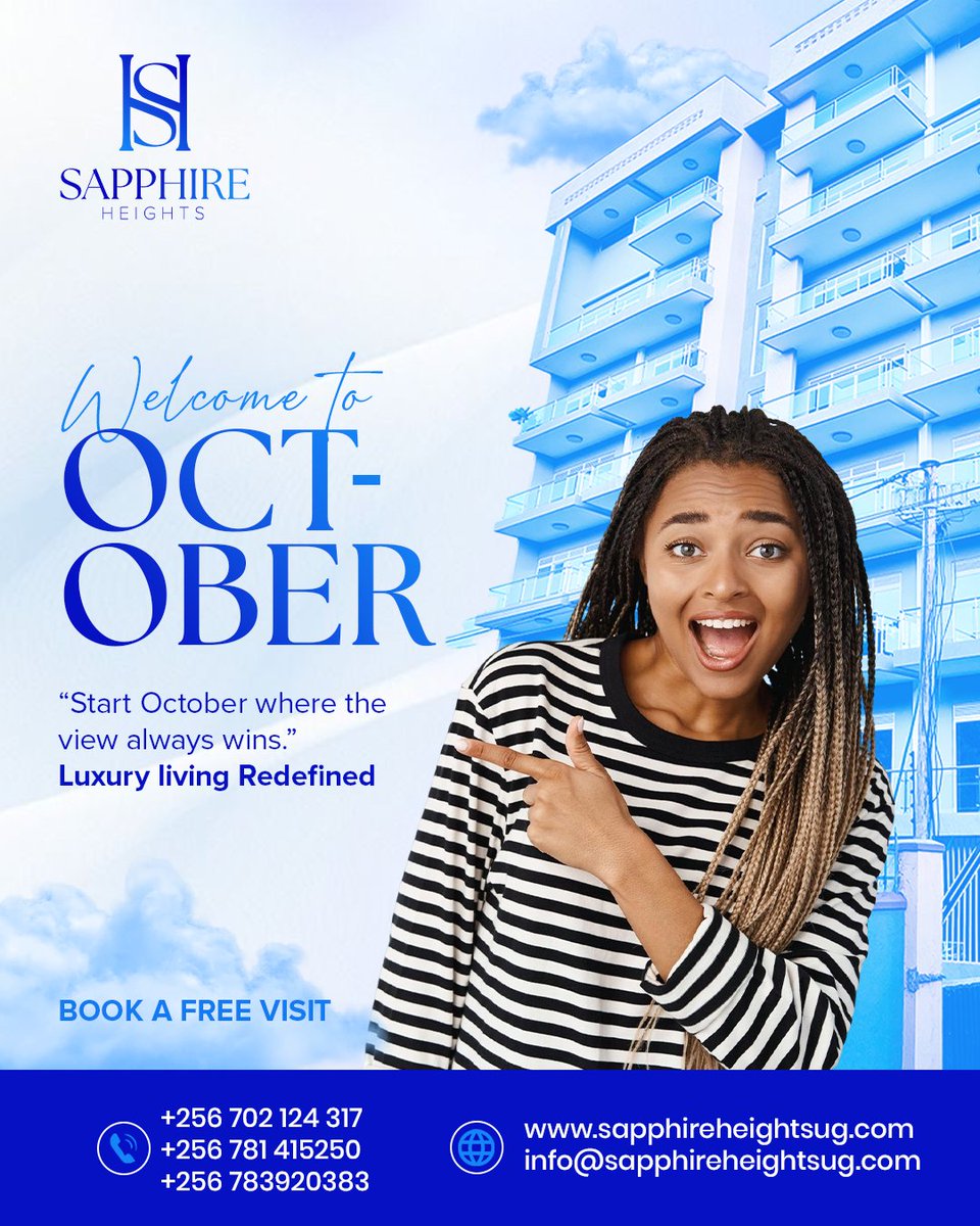 Sapphireheight's tweet photo. Welcome to October! 🥂🏙️

Start October where the view always wins." Experience Luxury Living Redefined at @Sapphireheight . This month, step into your dream apartment with breath taking views.

#SapphireHeights #KampalaRealEstate #MuyengaAppartments #HappyNewMonth https://t.co/0mJ6EA9ska
