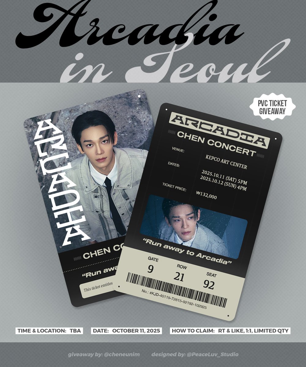 cheneunim's tweet photo. 𝗔𝗥𝗖𝗔𝗗𝗜𝗔 𝗶𝗻 𝗦𝗲𝗼𝘂𝗹
《𝘙𝘶𝘯 𝘢𝘸𝘢𝘺 𝘵𝘰 ����𝘳𝘤𝘢𝘥𝘪𝘢》

PVC Ticket Giveaway 🎫

🚪 rt &amp; like
🚪 strictly 1:1
🚪 location &amp; time tba
🚪 limited qty 

See you SOON! 👋

#첸 #CHEN #Arcadia #Chen_Arcadia #첸콘 #ChenCon https://t.co/ZS4Z4gh8Sq