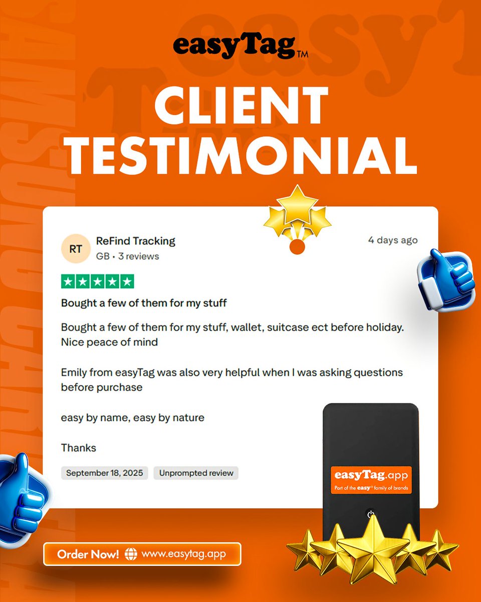 Hear What Our Customers Are Saying 💛
“easyTag has completely changed the way I keep track of my wallet and bag, I never worry about losing anything anymore!”

✅ Smart Tracking – Locate your essentials in seconds
✅ Instant Alerts – Know the moment your items move
✅ Compact &amp;