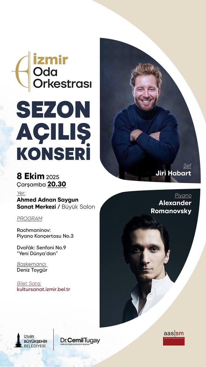 İzmir Oda Orkestrası, 8 Ekim akşamı Sezon Açılış Konseri’nde sizlerle buluşuyor!

Tüm İzmirlileri bu özel konsere davet ediyoruz!

🎫 Konser biletlerine kultursanat.izmir.bel.tr adresinden, ulaşabilirsiniz.
