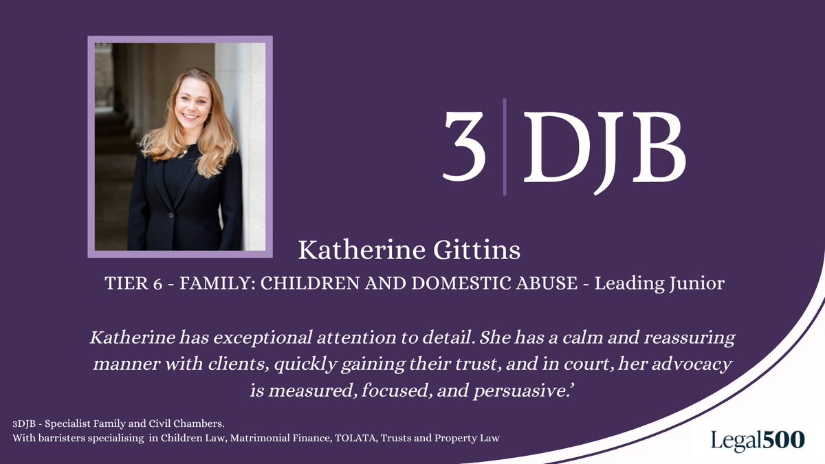 Katherine Gittins - Katherine has exceptional attention to detail. She has a calm and reassuring manner with clients, quickly gaining their trust, and in court, her advocacy is measured, focused, and persuasive.’

#Legal500 #L500 #Legal5002026