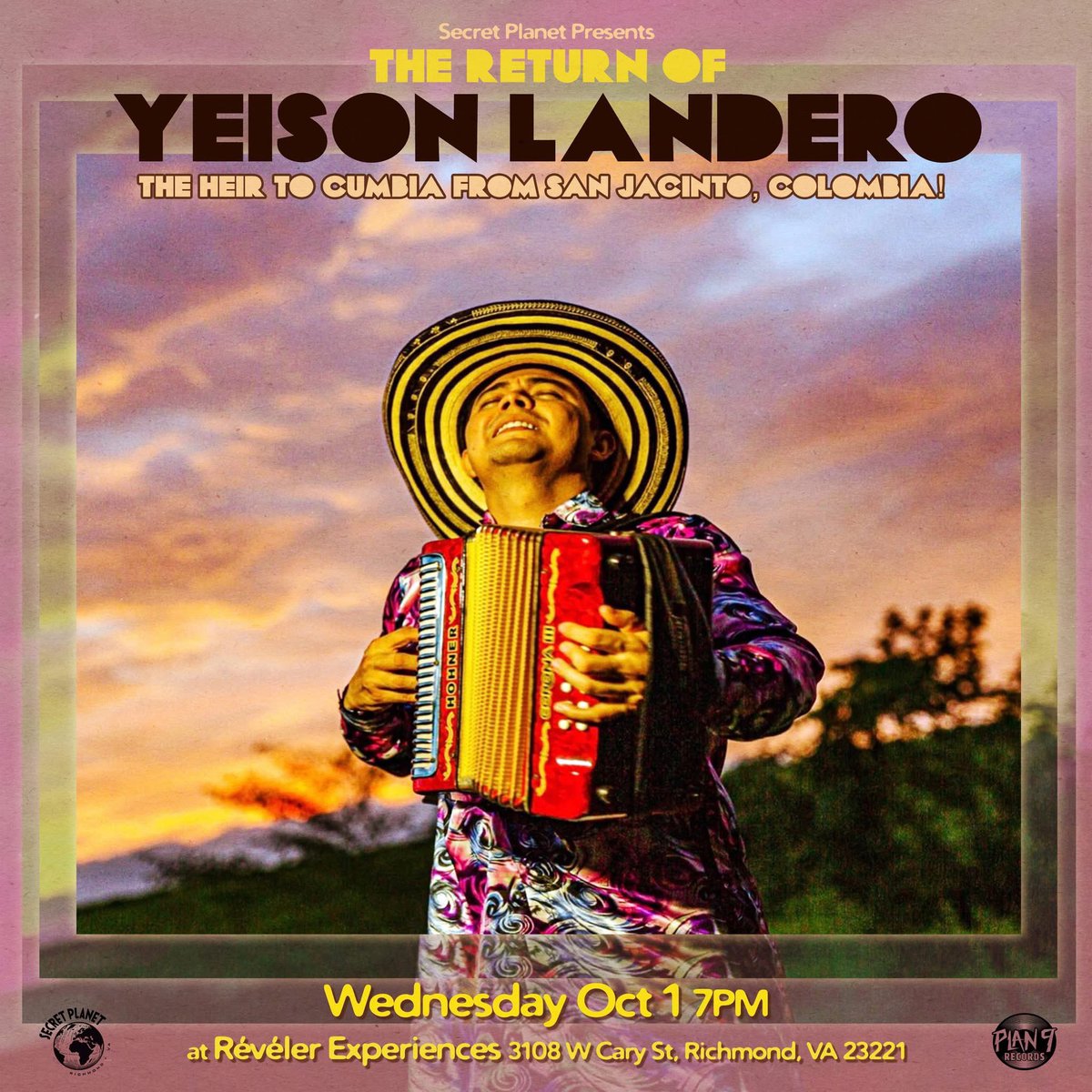 TONIGHT in Richmond come see the heir to cumbia Yeison Landero at Reveler! Tickets available only at the door!
7pm!!