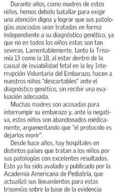 ignaciopalma_a's tweet photo. A propósito de los padres que acusan a hospital público de incitarlos a abortar a su hija con Trisomía 18 (que está considerada en la causal de "inviabilidad fetal"), hoy 4 mamás muy valientes nos advierten que no se trata de un hecho aislado. 

Toda vida merece ser vivida! https://t.co/l0c5mGk0vP