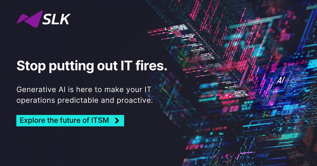 SlkSoftware's tweet image. AIOps automated the grunt work, but GenAI is here to change ITSM forever. From predictive analytics to automated documentation and streamlined support, discover how GenAI is making IT autonomous. Read more- slksoftware.com/wp-content/upl…
#AIOps #GenAI #ITSM #SLKSoftware