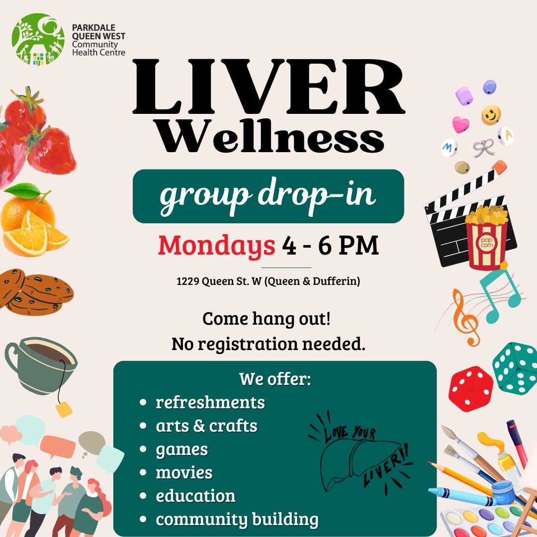 The Liver Wellness Group is a drop-in hosted by the Hepatitis C Team at our Parkdale site (Queen &amp; Dufferin). 

Come check it out – every Monday from 4 to 6 PM at 1229 Queen St. W. 
No registration needed. 

For more info visit pqwchc.org/hep-c-team
#HepC #Liverhealth #PQWCHC