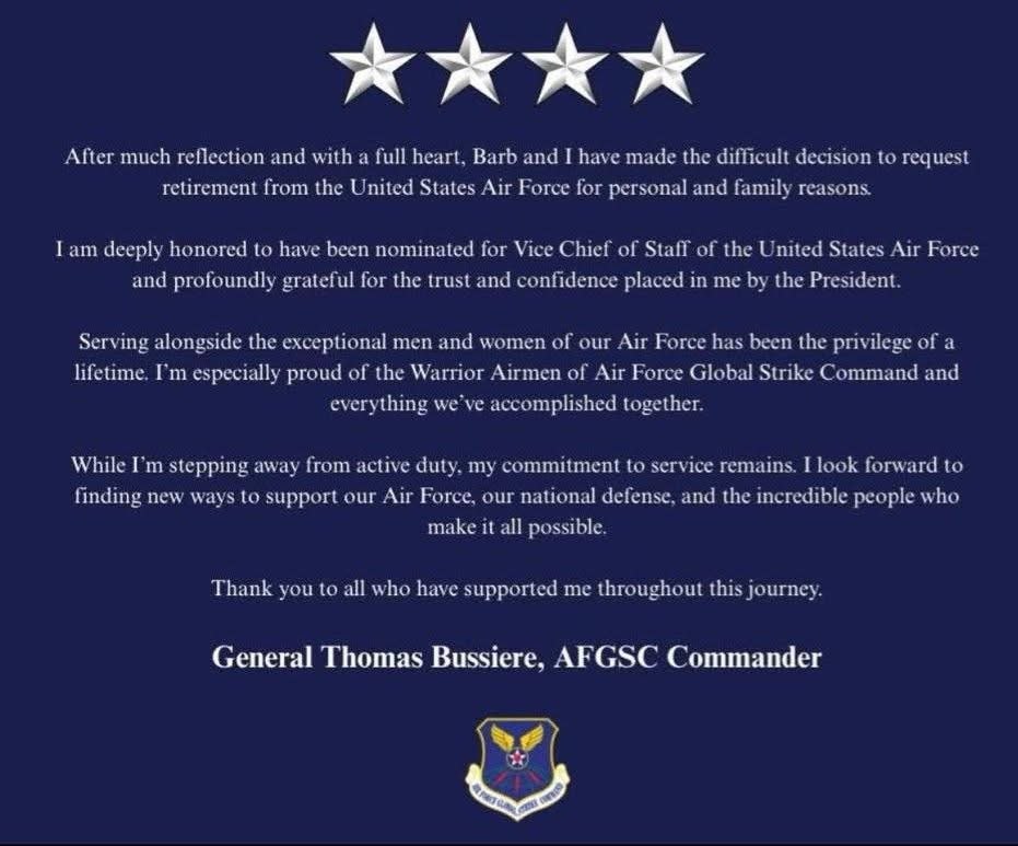 And the first general office to submit retirement papers the day after the speech.