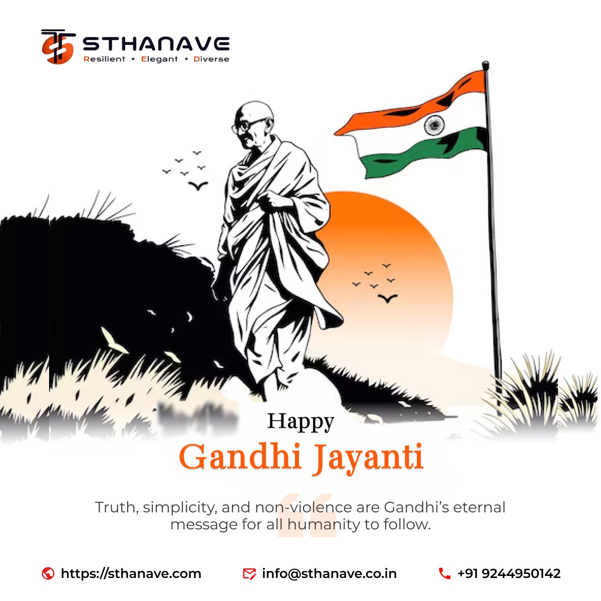 SthanaveTech's tweet image. Remembering the Father of the Nation, Mahatma Gandhi, who taught us peace, truth, and non-violence. 🙏✨ Let’s walk on his path and build a better tomorrow. 🌿 #GandhiJayanti #MahatmaGandhi #PeaceAndTruth #sthanavetechnologies