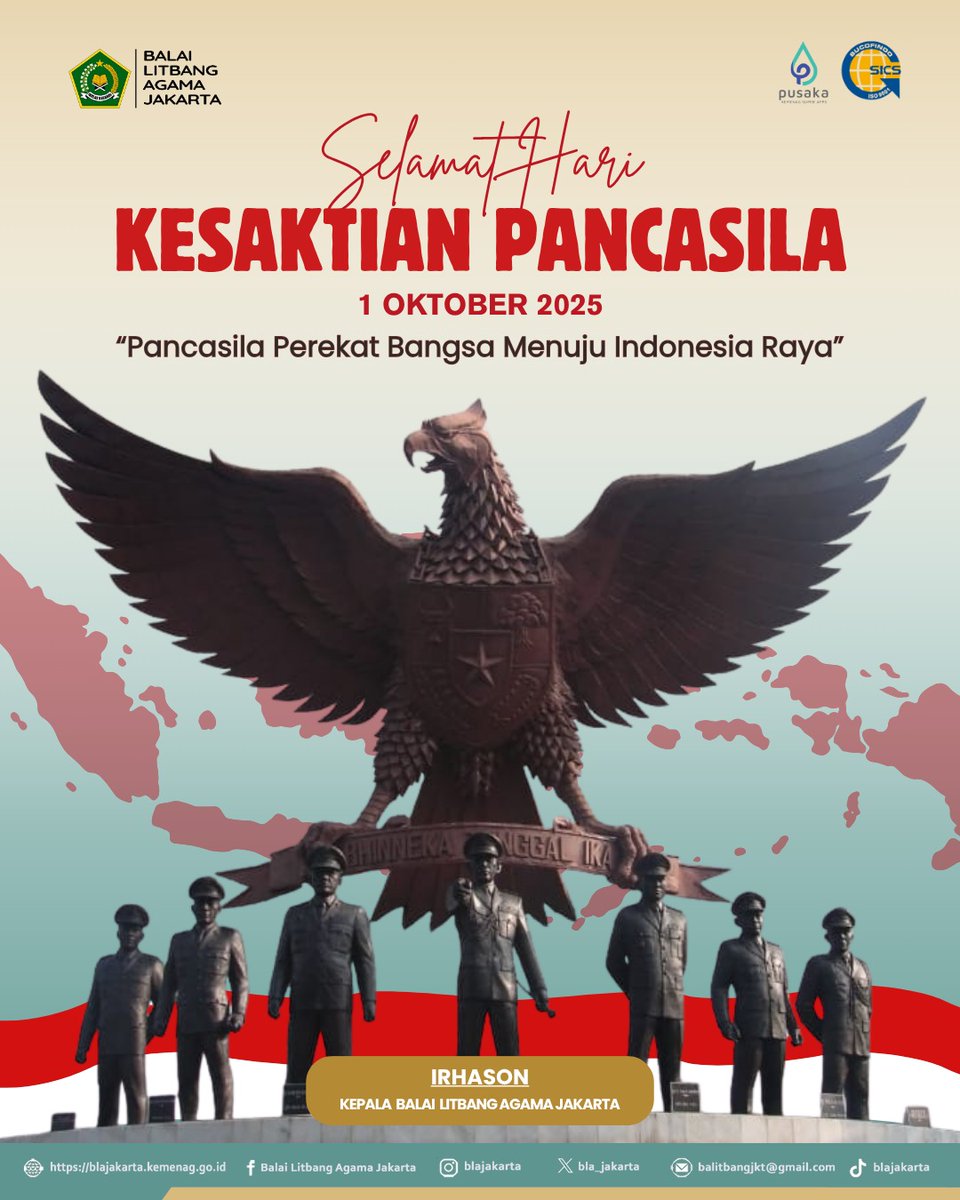 bla_jakarta's tweet image. Selamat Hari Kesaktian Pancasila, 1 Oktober 2025.

Dalam perbedaan, kita tetap bersatu. Pancasila menjadi landasan kokoh yang merekatkan bangsa menuju cita-cita Indonesia Raya.

#blajakarta 
#bmbpsdm 
#kemenagri 
#KesaktianPancasila