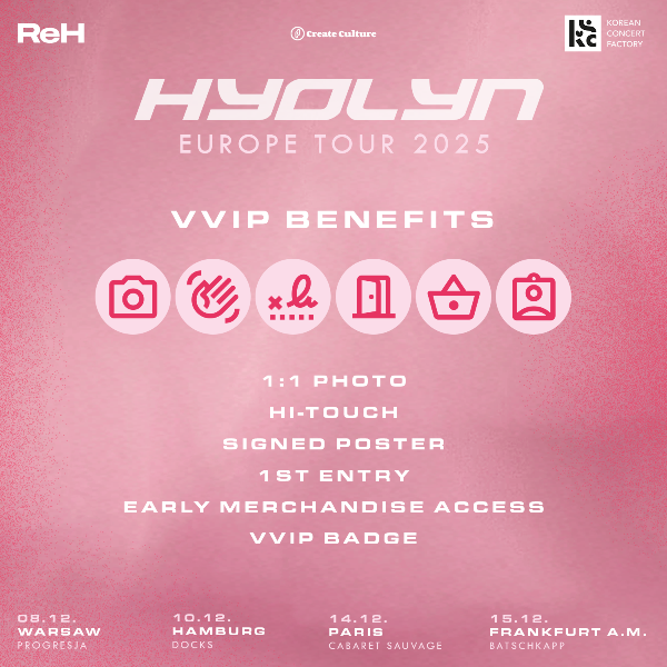 kpopconcertseu's tweet photo. Hyolyn is coming this December.
We are in for a party with all these tours popping off at the end of the year.
Warsaw, Paris, Hamburg & Frankfurt are on the list:
Ticket sale: Oct 10th (FRI) 12PM CEST
#kpopconcert #kpop #koreanpartyfactory #kpopineurope #kpopingermany #hyolyn https://t.co/eQlRngBZxC