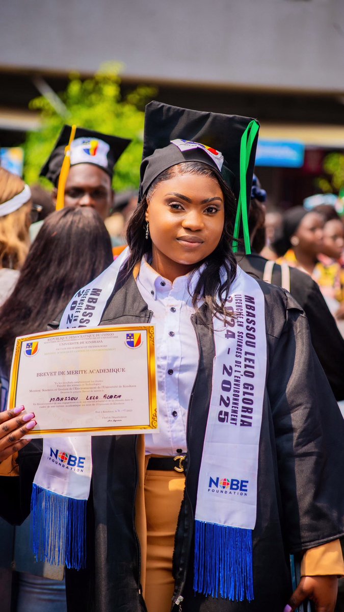 NobFoundation's tweet photo. We are incredibly proud of our very first scholar, Gloria Lelo, who has successfully graduated with a degree in Environmental Science from the University of Kinshasa. @JoelAmbur @InnocentWale  @BenedicteNkweso https://t.co/9EPG6OWWEg