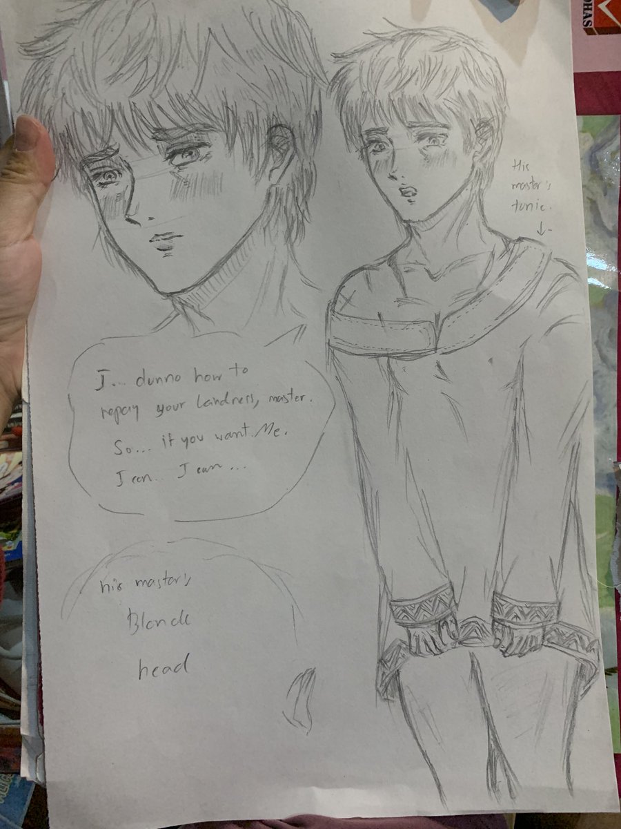 My son brought me paper to teach him to draw face, surprisingly it’s the very same paper I doodled Thorfinn wearing Aske’s shirt from fic on AO3 when I first realized I ship them.