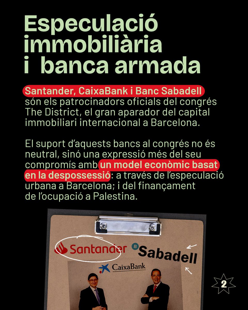 📢Des d'ahir té lloc The District, la infame fira d'especuladors immobiliaris, que des de fa tres anys es fa a Barcelona per decidir el futur del negoci de l'habitatge al nostre territori.