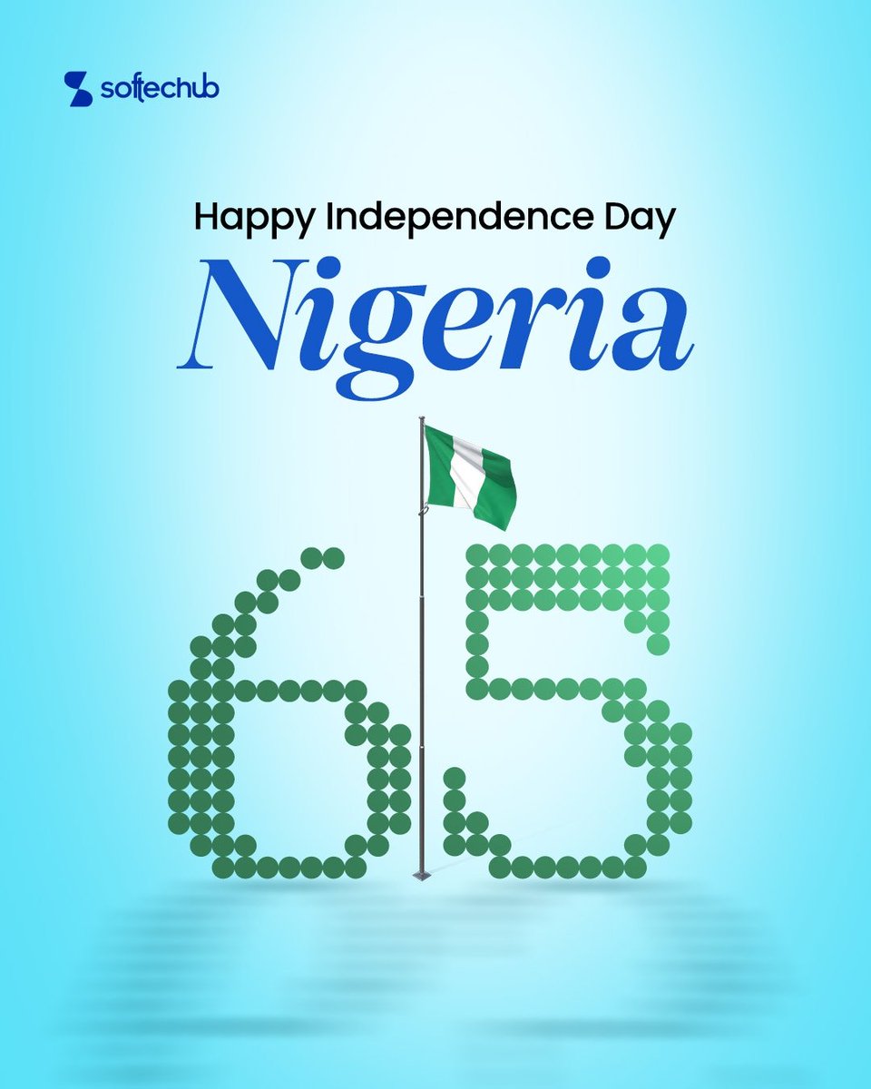 softechubltd's tweet image. Happy 65th Independence Day, Nigeria! 🇳🇬

Here’s to unity, progress and a future shaped by the strength and brilliance of her people.

Happy Independence Day!💚

#HappyIndependenceDay #NigeriaAt65 #ProudlyNigerian #Unity #Progress #innovationstrategy #october1