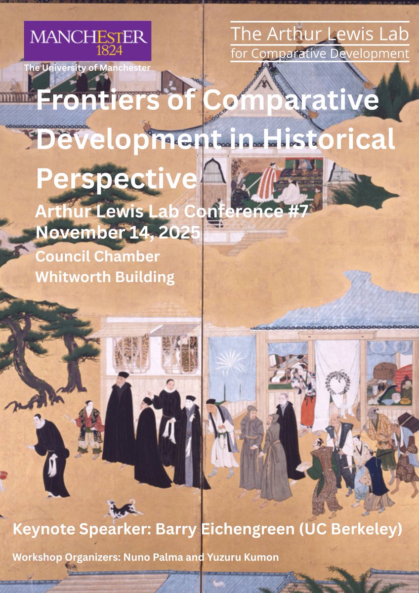 ArthurLewisLab's tweet image. 🔊The programs are now available!
First day: graduate workshop. Next day, in addition to the keynote by @B_Eichengreen, we&apos;ll have presentations by Sabrina Di Addario, @YuzuruKumon,  @glambais, @kivanc_karaman, James Fenske, Xizi Luo, Pim de Zwart, @Omer_Moav, &amp;amp; @MengWu_EcoHis!👇