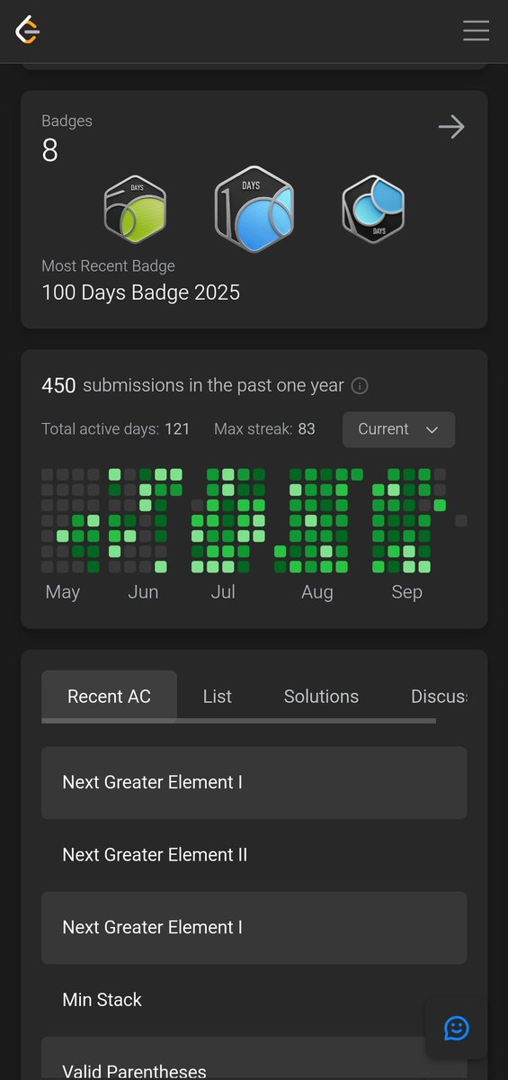 codersbyte's tweet image. Watching my consistency break after 83 days Max streak is hurtful than my breakup 🥲
#dsa #coder #striver #takeuforward #engineer #SoftwareEngineer