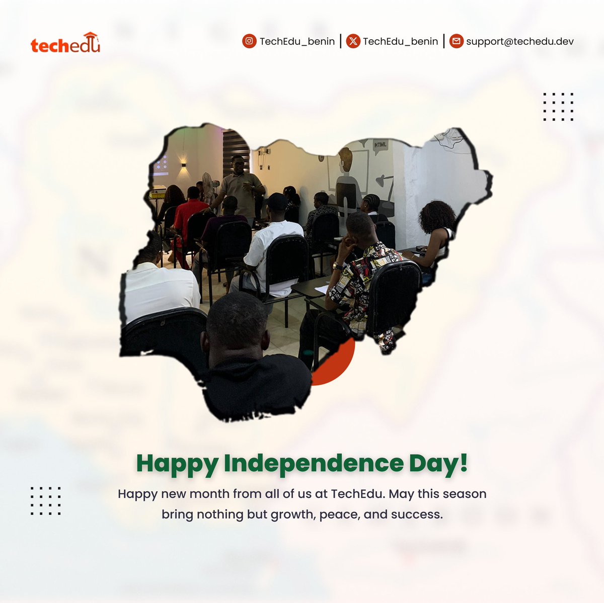 techedu_benin's tweet image. Happy New Month and Happy Independence Day, Nigeria!🇳🇬

#TechEdu #TechAcademyimBeninCity #BeninCity #Nigeria@65